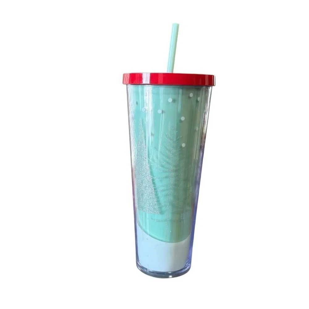 Starbucks 2018 Glitter Christmas Tree Holiday Tumbler 24 oz Mint Green Red lid
